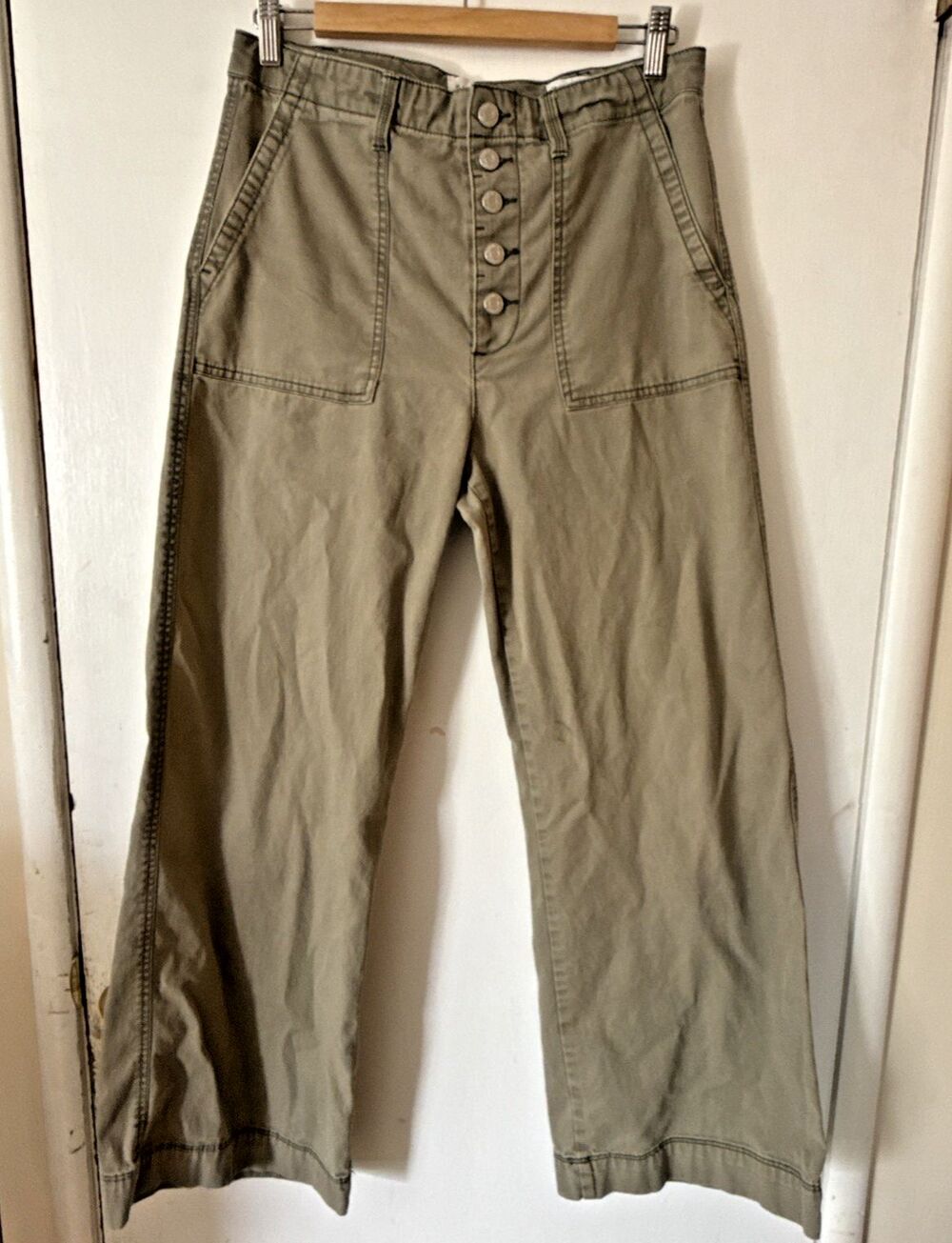 GAP High Rise Wide Leg Button Fly Cargo Pants Olive Green | Women's 10